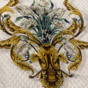 Gucci Floral Scarf with Gold and Green Accents